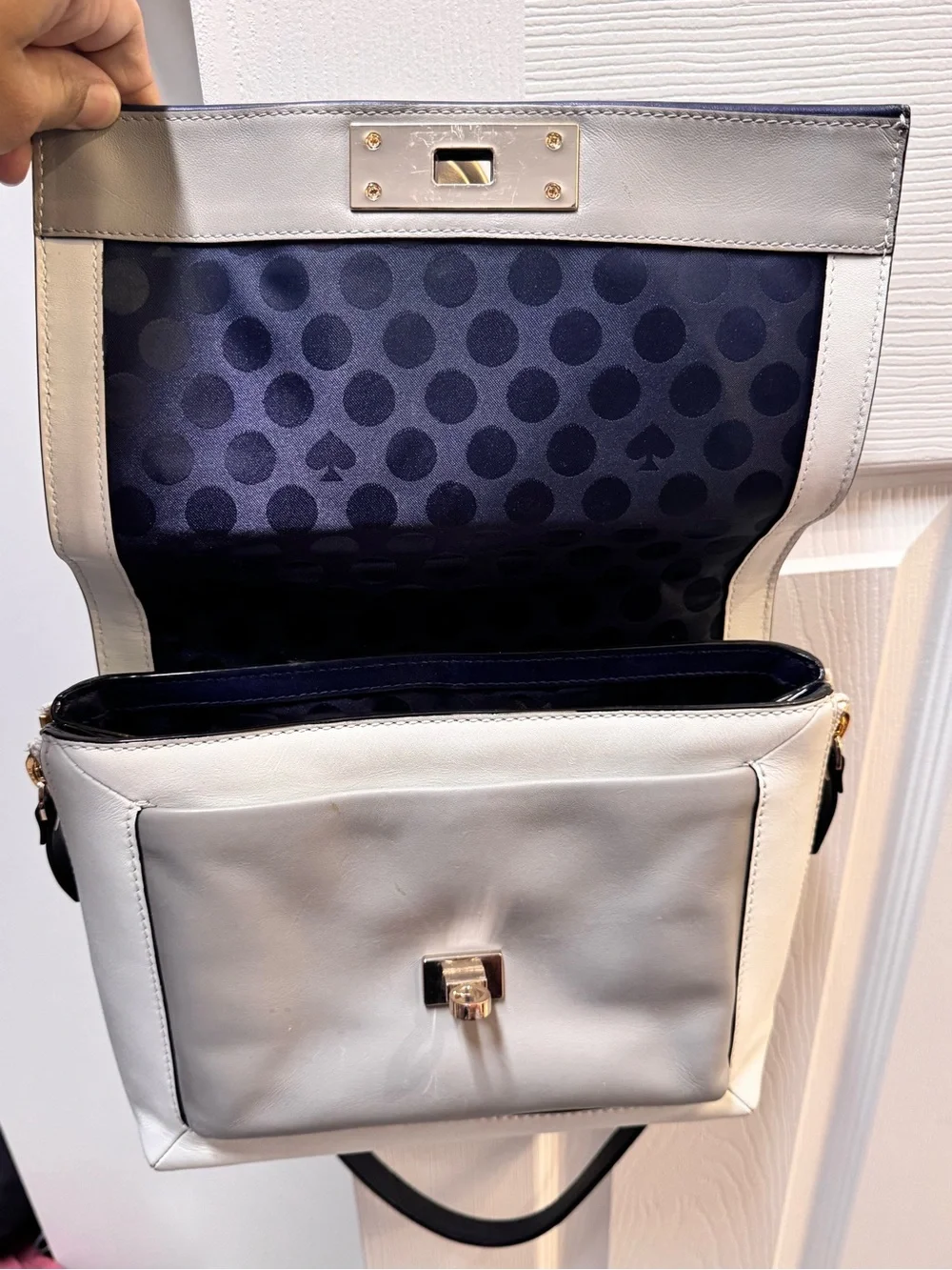 kate spade Navy, White and Gray Top-Handle Satchel